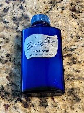 EXTREMELY RARE MOSTLY FULL! Evening in Paris Bourjois NY Cobalt Blue Glass
